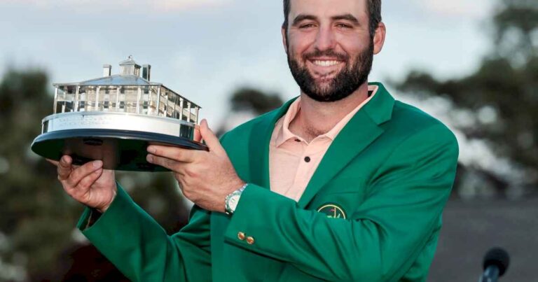 scottie-scheffler,-otra-vez-campeon-del-masters-de-augusta:-el-gigante-que-no-pudo-jugar-al-basquet-y-hoy-es-el-amo-y-senor-del-golf