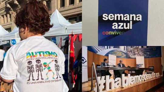 Personas participando en una actividad durante la Semana Azul de concientización sobre el autismo.