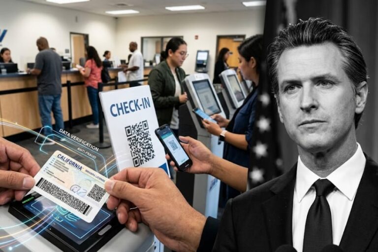 Gobernador Gavin Newsom anuncia nuevas tecnologías digitales en las oficinas del DMV de California.