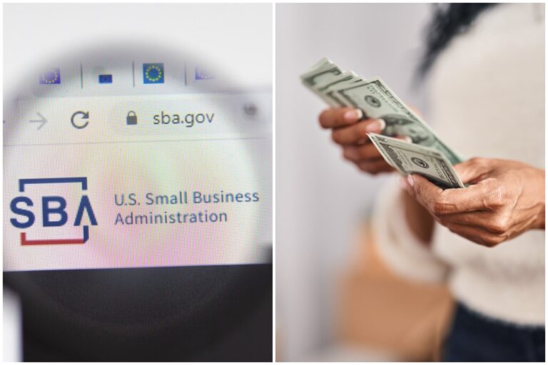 Símbolo de la Administración de Pequeñas Empresas de EE.UU. (SBA) junto a documentos financieros