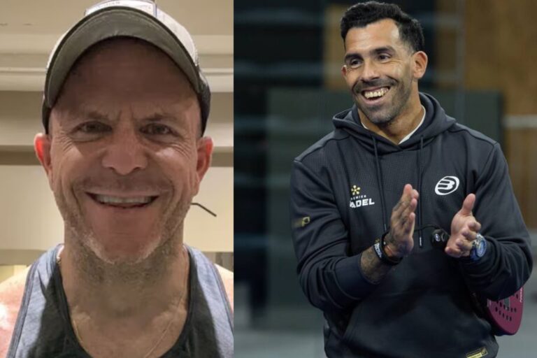 Carlos Tevez y Quique Felman durante un programa de TyC Sports