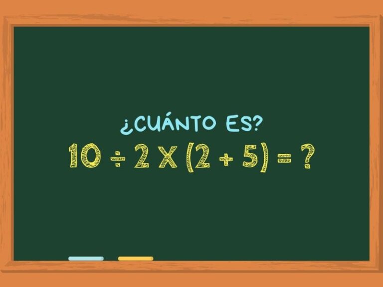 Imagen ilustrativa de una operación matemática escrita en una pizarra: 10 ÷ 2 x (2 + 5) = ?