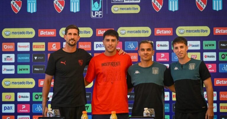 Rodrigo Rey de Independiente y Baltasar Rodríguez de Racing en conferencia de prensa previa al clásico.