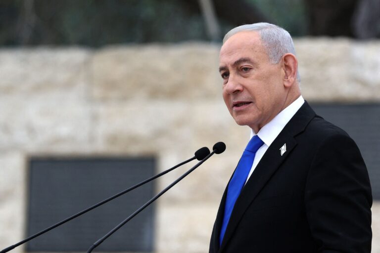 Primer ministro israelí Benjamin Netanyahu en una conferencia de prensa