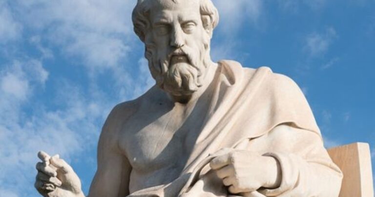 Busto del filósofo griego Platón, en un fondo neutro.