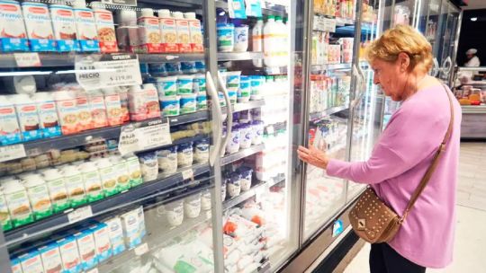 Gráfico ilustrativo de la evolución de las ventas de productos lácteos en supermercados y comercios de Argentina.