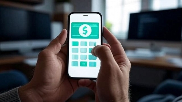 Persona con celular y símbolo de deuda, ilustración sobre mito de borrar app fintech