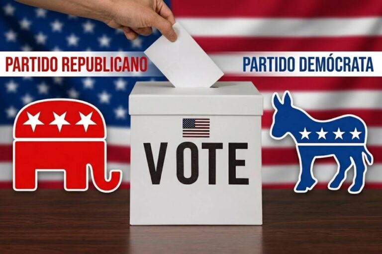 Gráfico de encuestas electorales con banderas de Estados Unidos