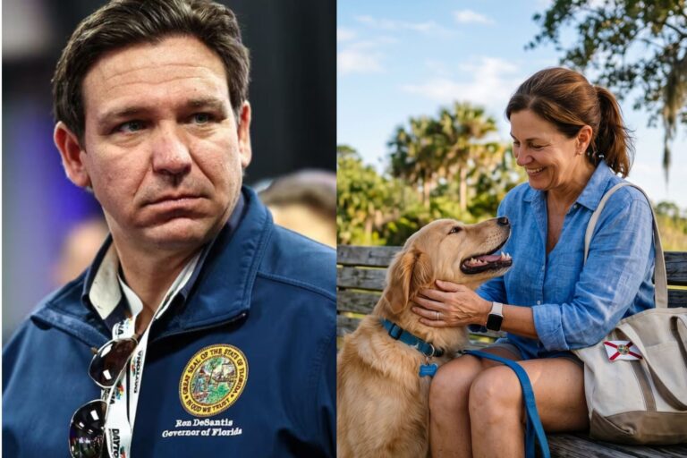 Perro y gato junto a una placa de Florida que dice 'Protección animal'