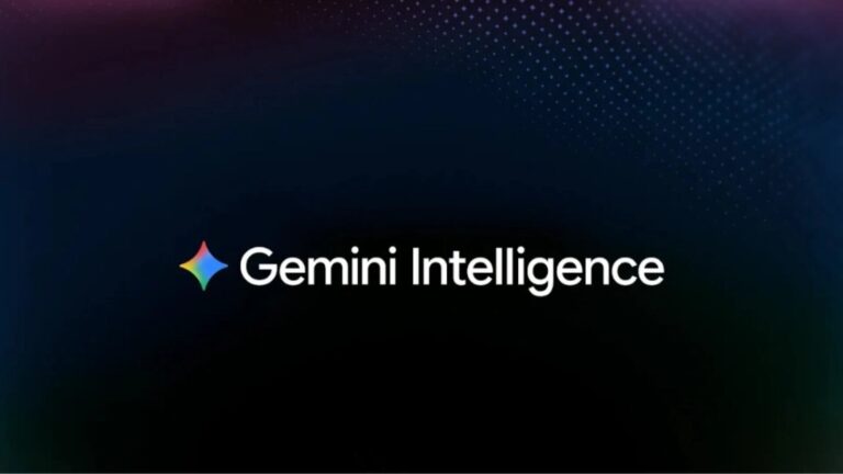 Logo de Gemini Intelligence en la pantalla de un celular Android junto a los modelos Pixel 10 y Galaxy S26