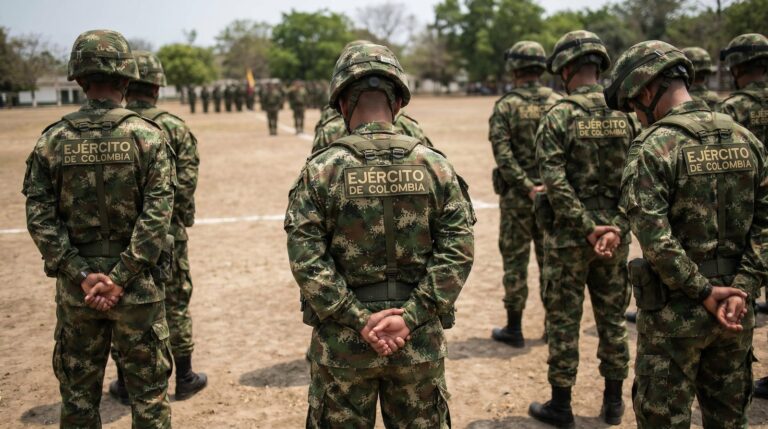 Puesto de votación con presencia militar durante elecciones presidenciales en Colombia