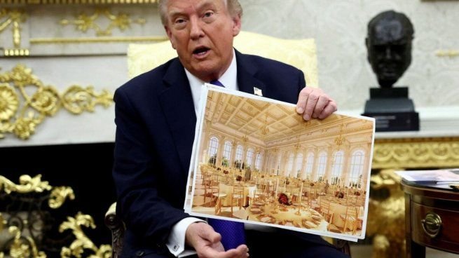 Donald Trump durante la presentación del salón de baile subterráneo de la Casa Blanca