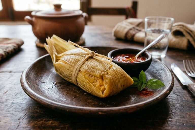 Humita en hoja de chala preparada por Santiago Giorgini