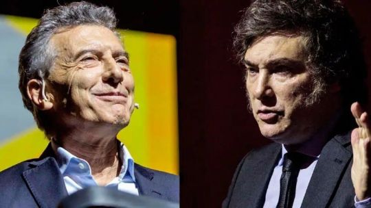 Mauricio Macri y Javier Milei en un acto político, simbolizando la disputa por el control de la Ciudad de Buenos Aires