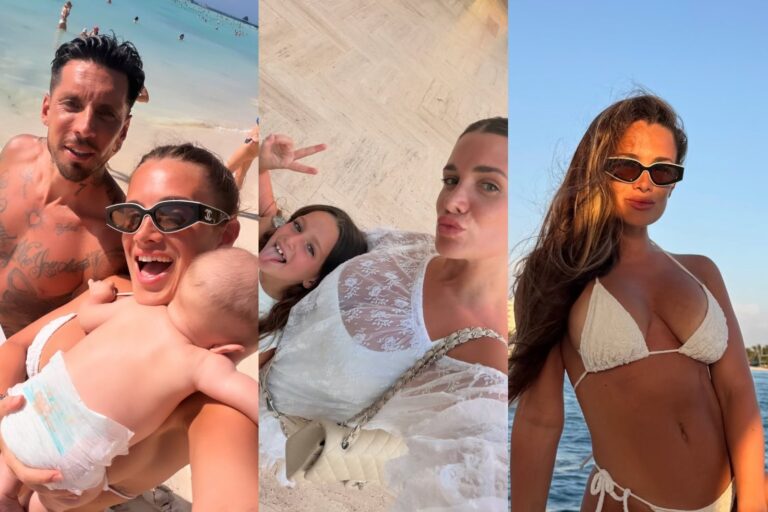 Cami Homs y José Sosa con sus hijos en la playa de Cancún