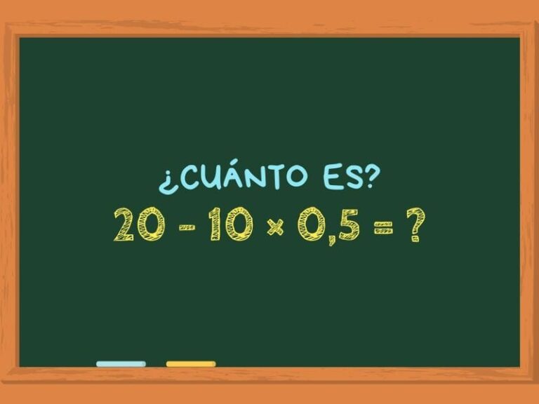 Operación matemática 20 menos 10 por 0,5 escrita en una pizarra