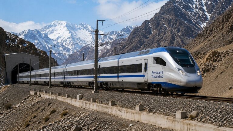 Tren de alta velocidad cruzando la Cordillera de los Andes