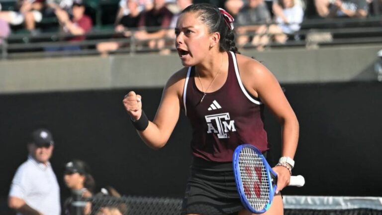 Lucciana Pérez durante su partido en el ITF W35 de San Gregorio