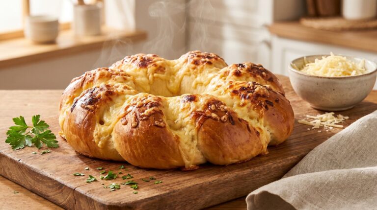 Cremona de queso dorada sobre una rejilla
