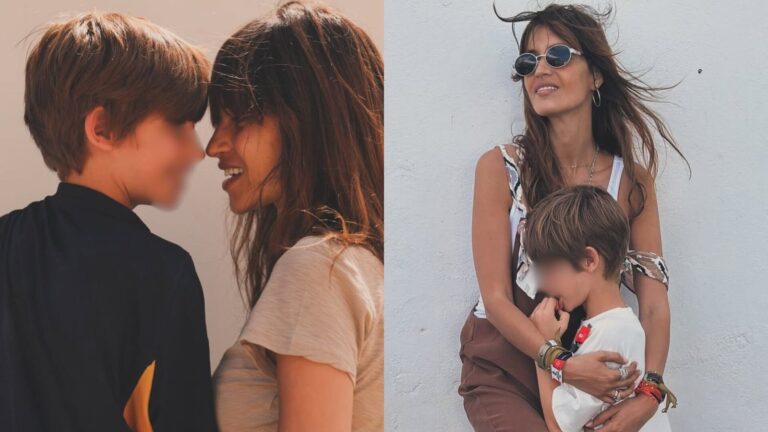 Fotografía en blanco y negro de Lucas, hijo de Sara Carbonero e Iker Casillas, con camiseta de béisbol de los New York Yankees