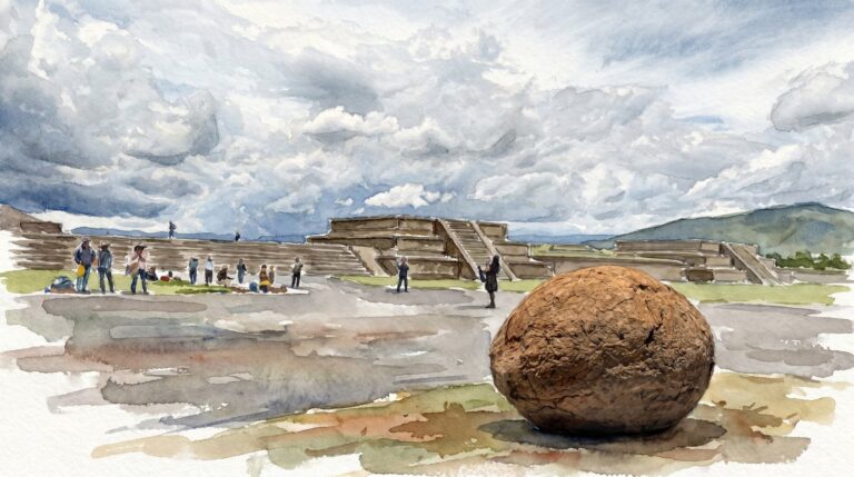 Vista del Museo de la Grandeza Teotihuacana renovado con vitrina de la pelota de hule