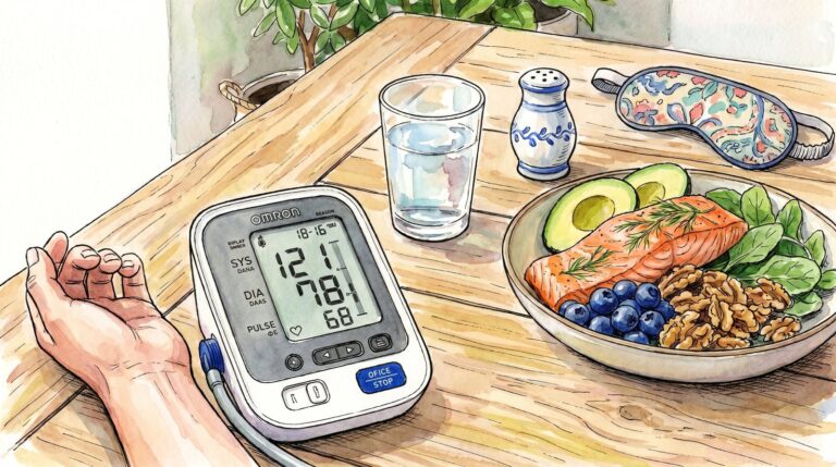 Persona midiéndose la presión arterial con un tensiómetro