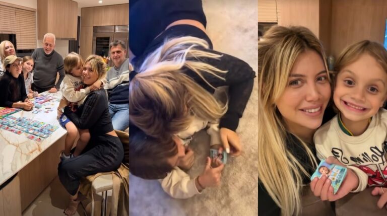 Wanda Nara jugando con figuritas del Mundial junto a su sobrino Viggo