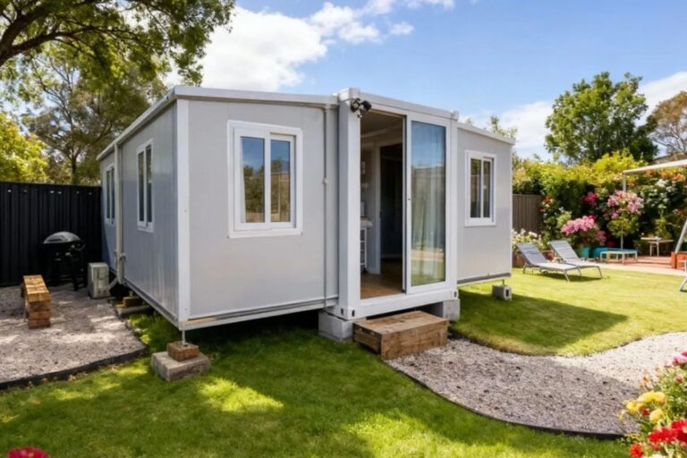 Casa modular prefabricada instalada en un terreno en Argentina