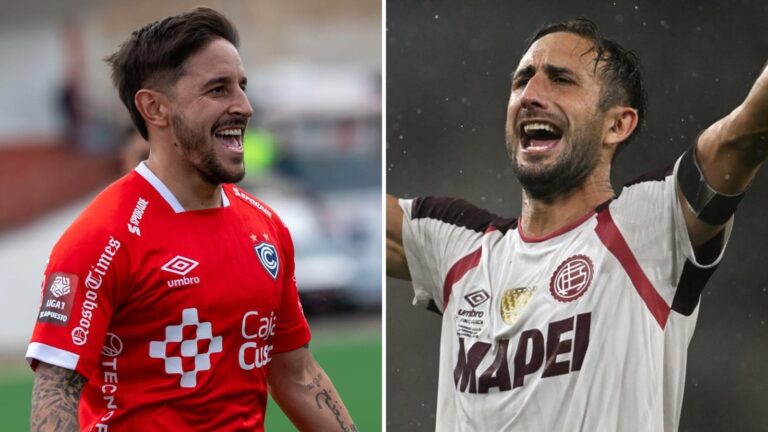 Jugadores de Cienciano y Lanús en el estadio Inca Garcilaso de la Vega durante el partido de vuelta de los playoffs de la Copa Sudamericana 2026
