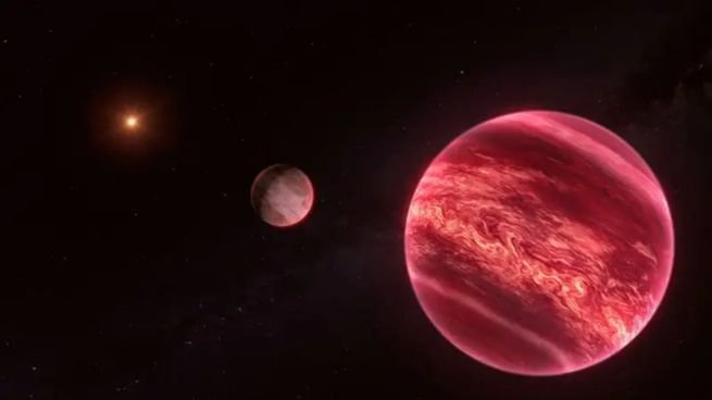 Representación artística del sistema CD-35 2722 con una enana marrón y su exosatélite