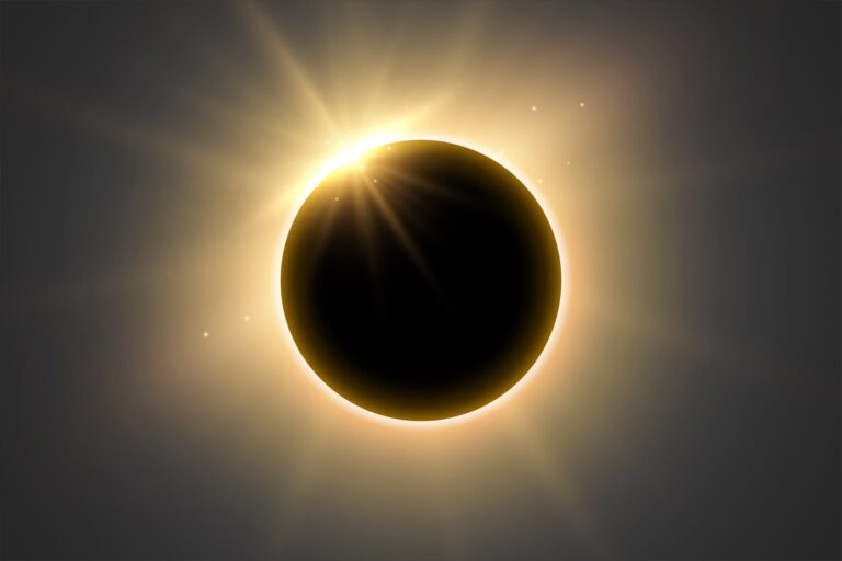 Representación de un eclipse solar total con la Luna cubriendo el Sol