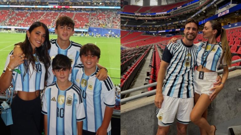 Antonela Roccuzzo y Lionel Messi celebrando la clasificación de Argentina a cuartos del Mundial 2026