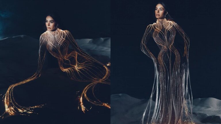Galilea Montijo con vestido de microcristales y filamentos LED en el estreno de La Casa de los Famosos México 2026