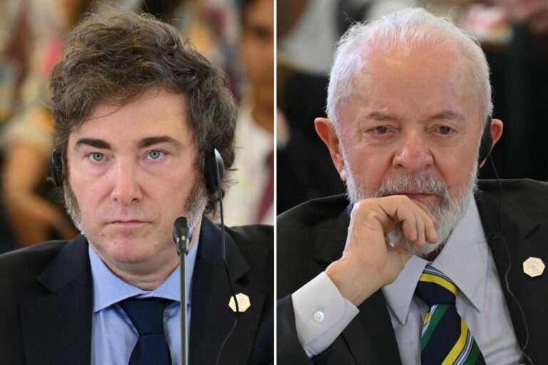 Luiz Inácio Lula da Silva y Javier Milei en eventos separados