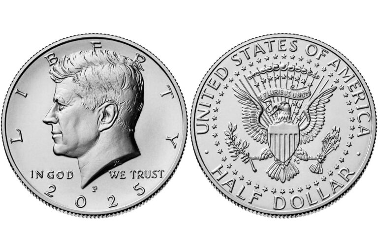 Moneda de medio dólar Kennedy de plata con el rostro de John F. Kennedy