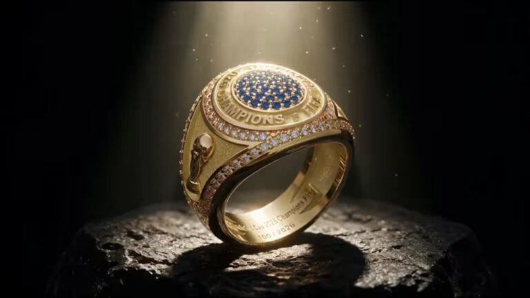 Anillo personalizado del campeón del Mundial 2026 con la silueta del trofeo