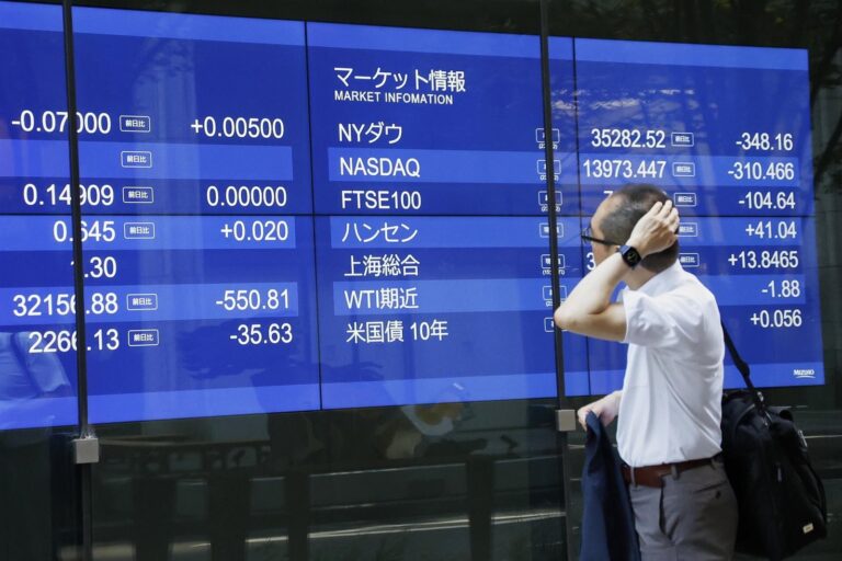 Gráfico de cotizaciones del Nikkei y Kospi en pantalla