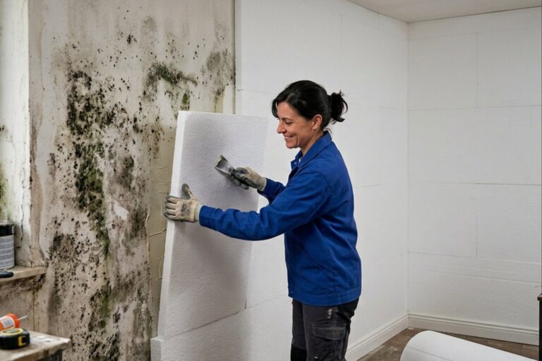 Placas de telgopor instaladas en una pared interior para aislamiento térmico