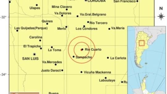 Mapa de epicentro del temblor en Córdoba