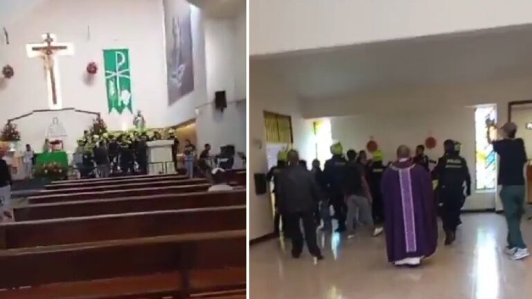 Iglesia San Pablo en Bogotá durante el altercado entre policías y asistentes al velorio