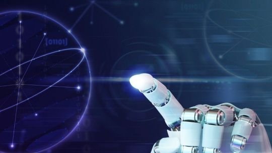 Ilustración de una persona escuchando música con un ícono de inteligencia artificial