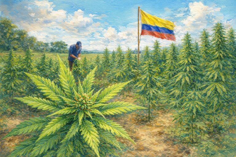 Planta de cáñamo en un campo de cultivo en Colombia