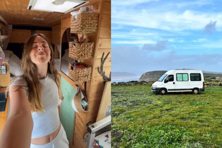 Furgoneta camperizada utilizada por Lorena como vivienda y lugar de trabajo