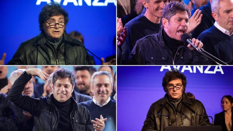 Javier Milei y Axel Kicillof en actos políticos