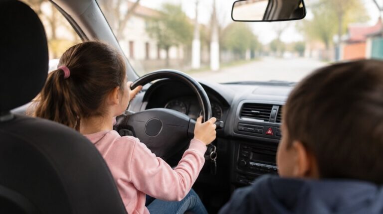 Imagen ilustrativa de una niña al volante de un automóvil
