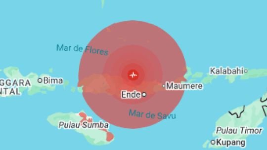 Mapa de la región de Indonesia con epicentro del terremoto