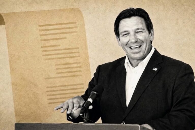 Gobernador Ron DeSantis firmando leyes en Florida