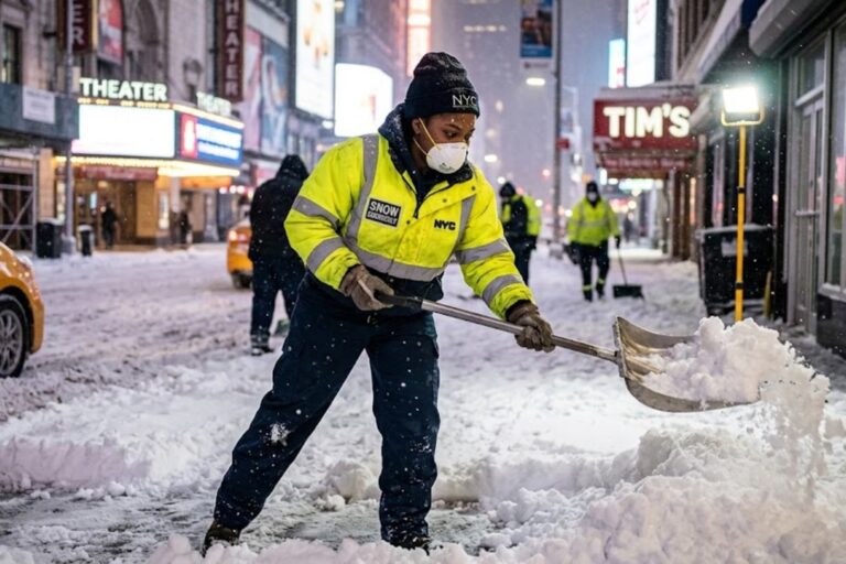 Trabajador de remoción de nieve en una calle de Nueva York