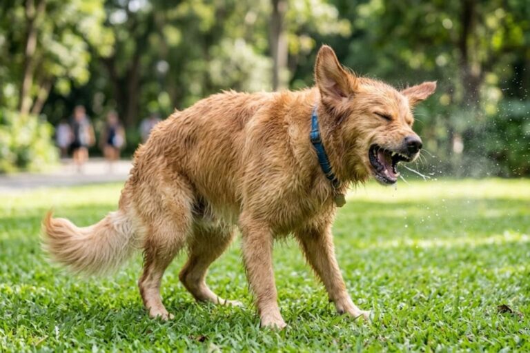 Perro estornudando durante un paseo