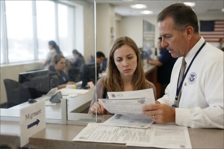 Sello del Uscis y documentos de inmigración